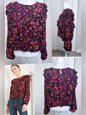 Wild Fable multicolor floral long sleeve ruffle top elastic bottom Sz 2X